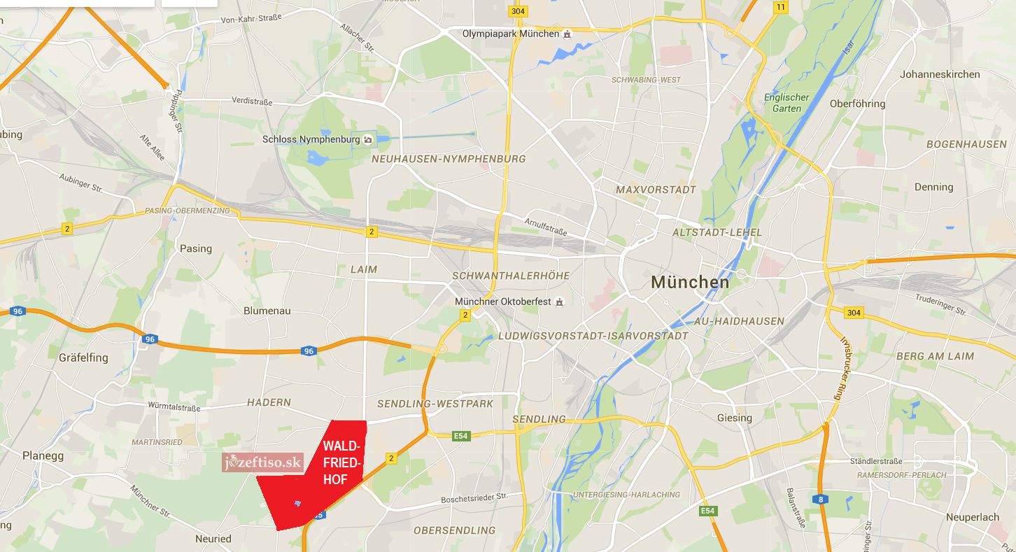 Lokalizačná mapa umiestnenia cintorínu v rámci mesta Mníchov